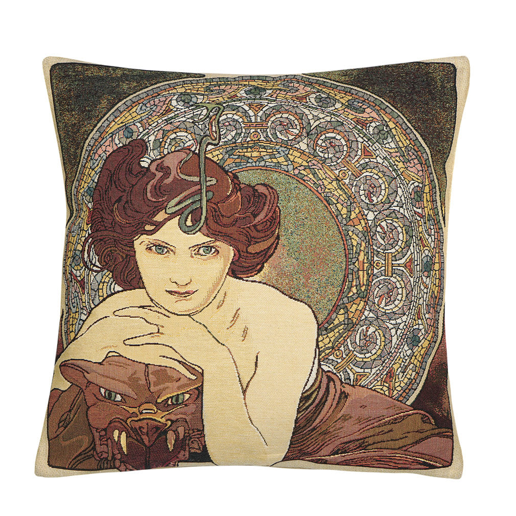 Gobelin Kissenhülle Smaragd Mucha 45x45