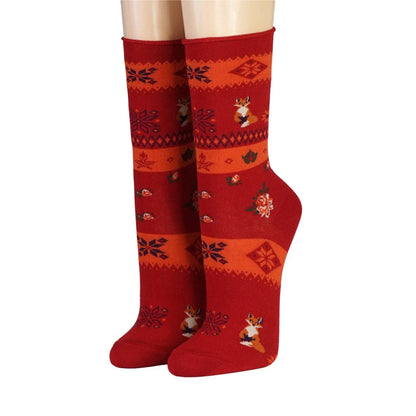 CRÖNERT Socken mit Rollrand Fuchs im Blumenbeet rot