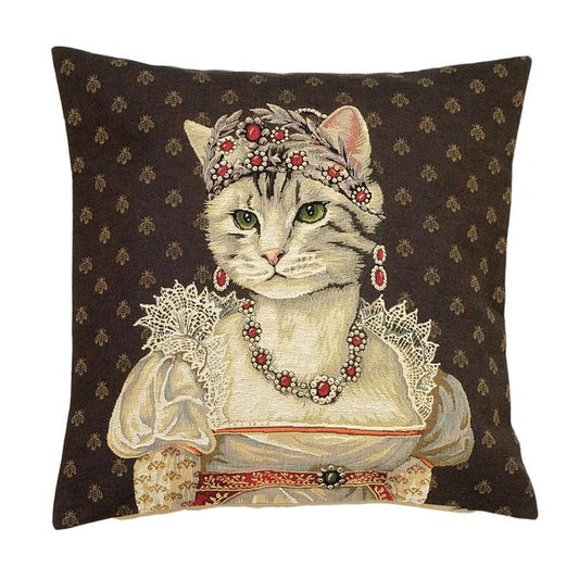 Gobelin Kissenhülle Katze mit Rubinschmuck – 45×45 cm