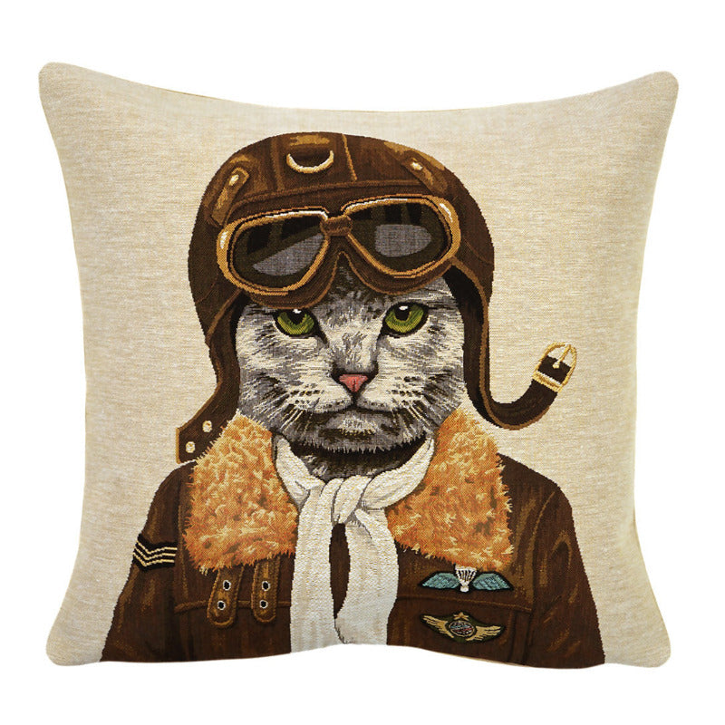 Gobelin Kissenhülle Katze Fliegeruniform – 45×45 cm
