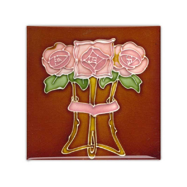 Magnet Art Nouveau Tile Rose in brown