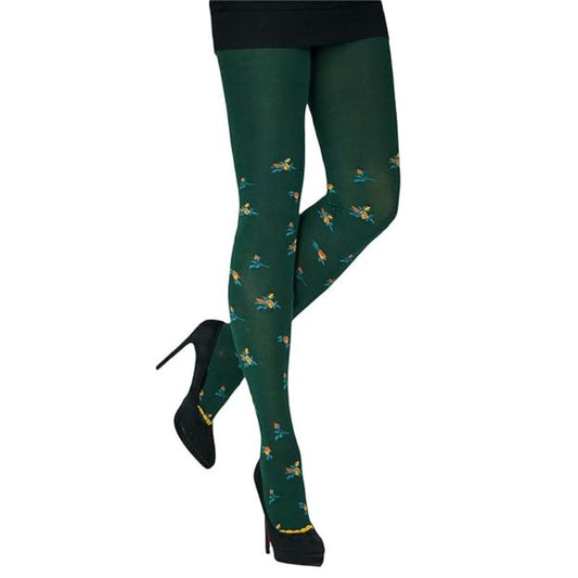 dunkelgrüne Strickstrumpfhose mit Streublumenvon Crönert