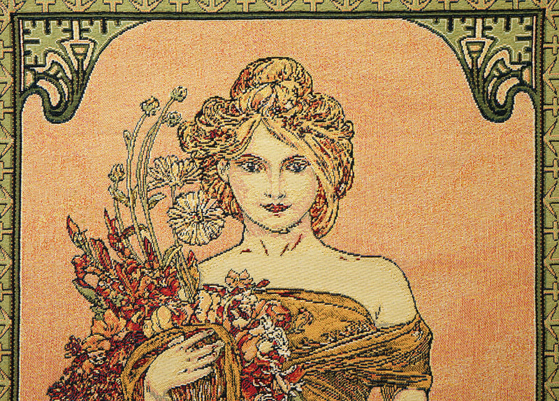 Belgian Tapestries Wandbehang Gobelin Der Frühling nach A. Mucha 100 x 46 cm Belgian Tapestries 