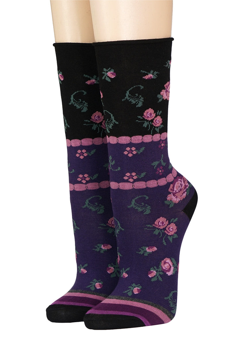 damensocken lila mit Rosen