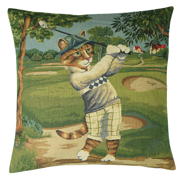Gobelinkissen mit golfspielender Katze