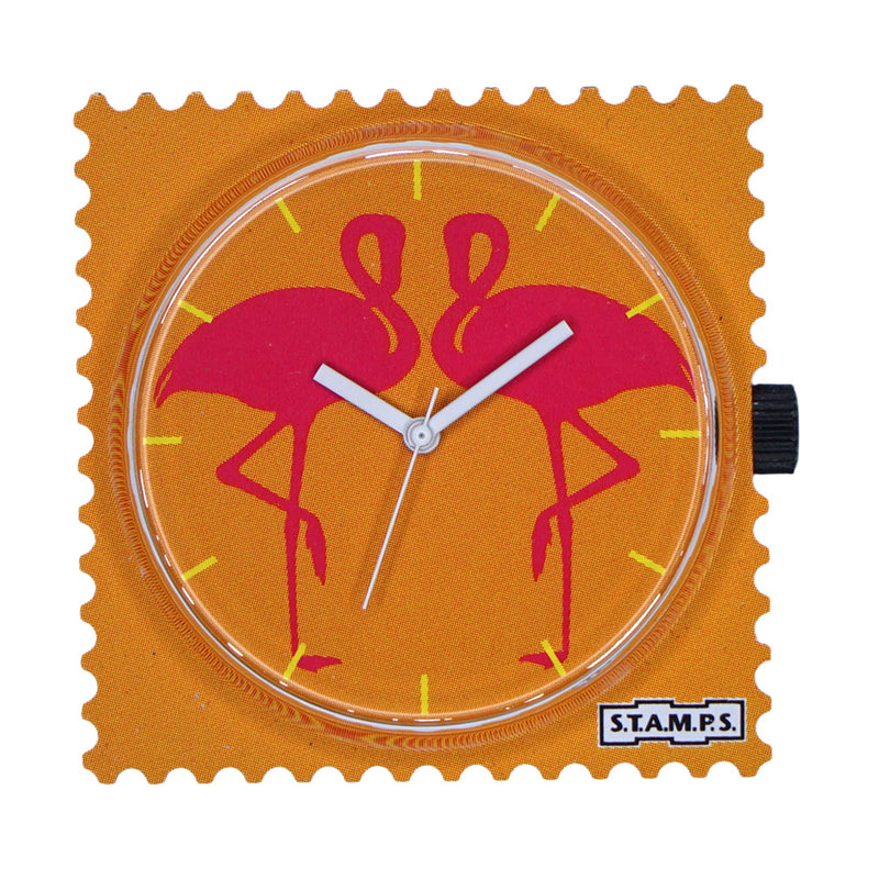 Stamps Uhr Motiv 2 Flamingos auf orange
