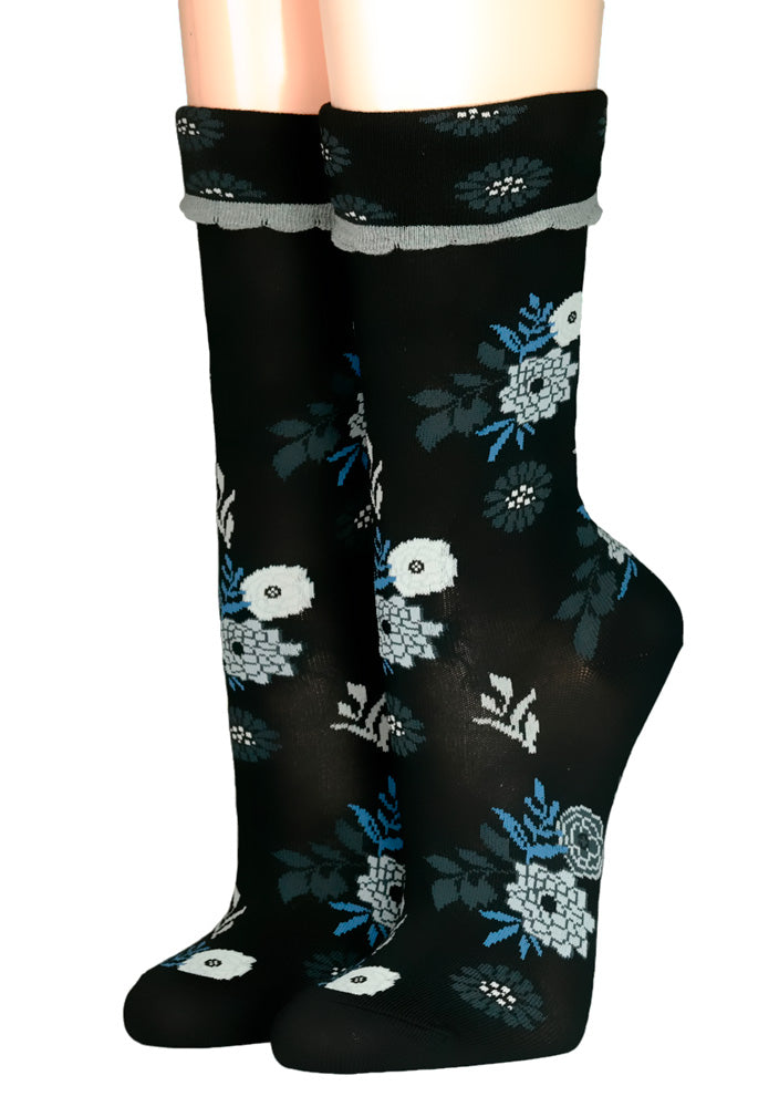 Crönert Socken Blüten Schwarz 17203