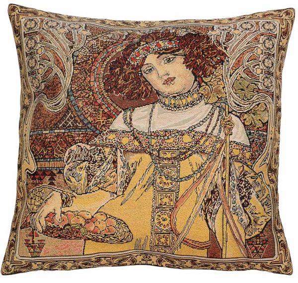 Kissenhülle Dame Kleid Früchte Gobelin 45 x 45 cm