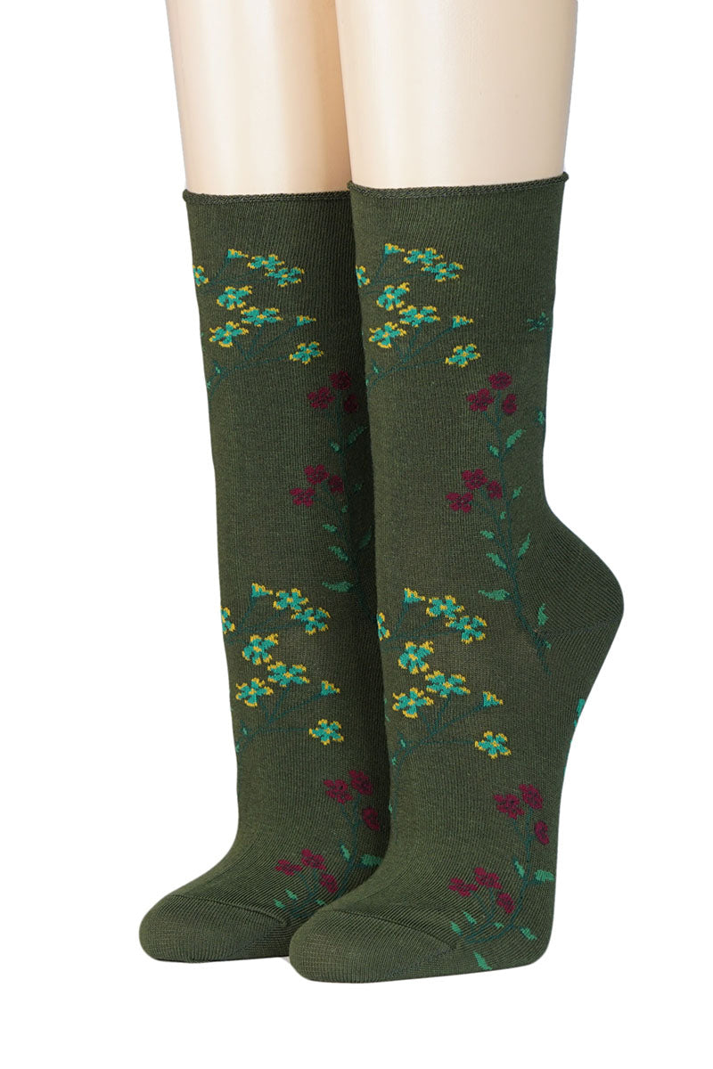 CRÖNERT Damensocken mit Rollrand zarte Blumen 18201