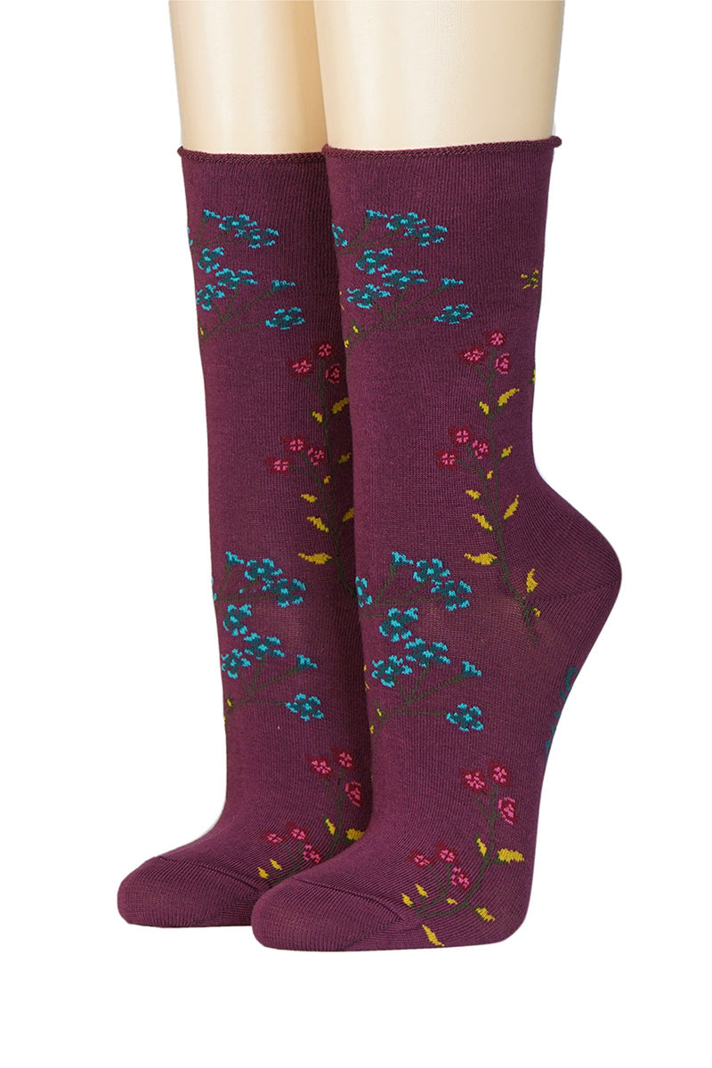 CRÖNERT Damensocken mit Rollrand zarte Blumen 18201