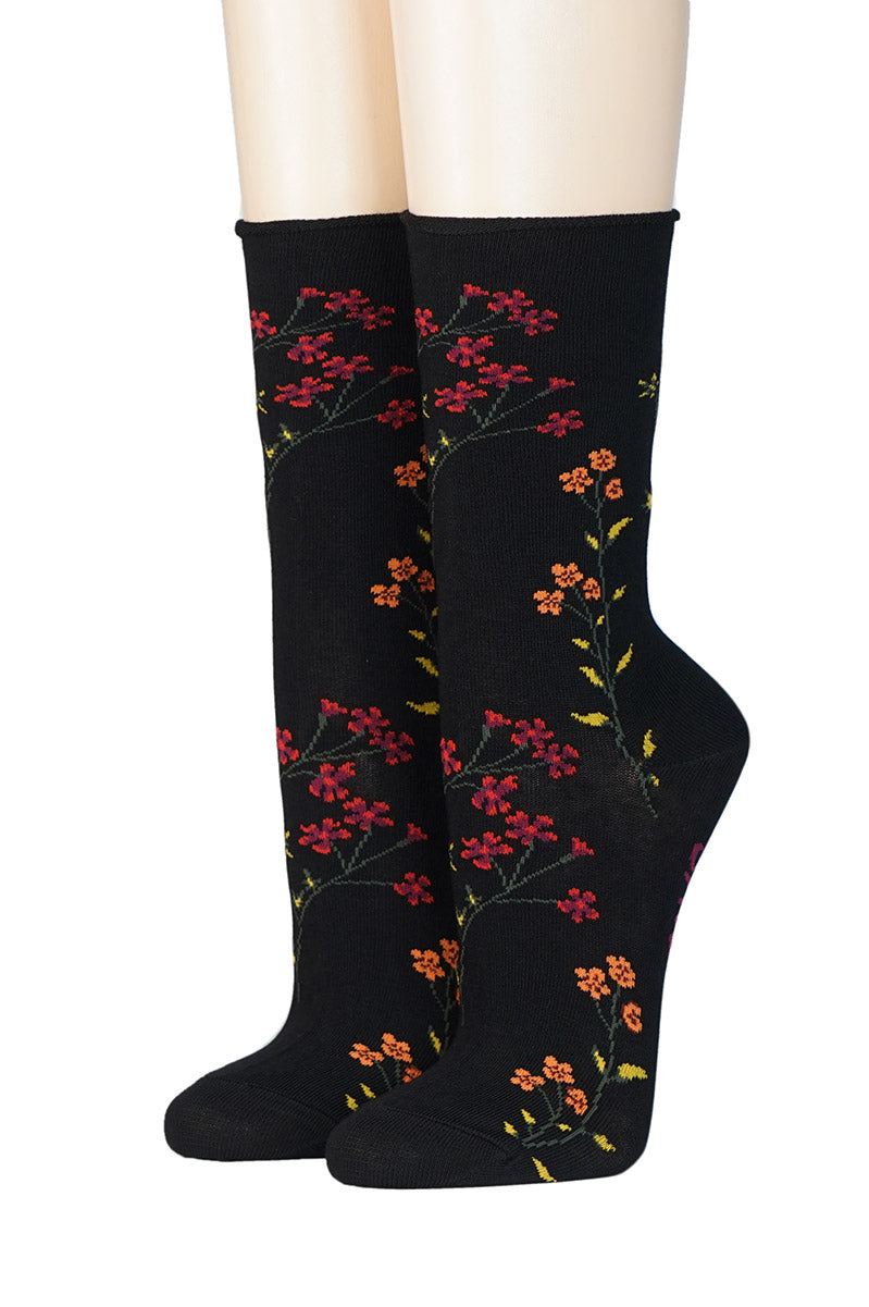 CRÖNERT Damensocken mit Rollrand zarte Blumen 18201