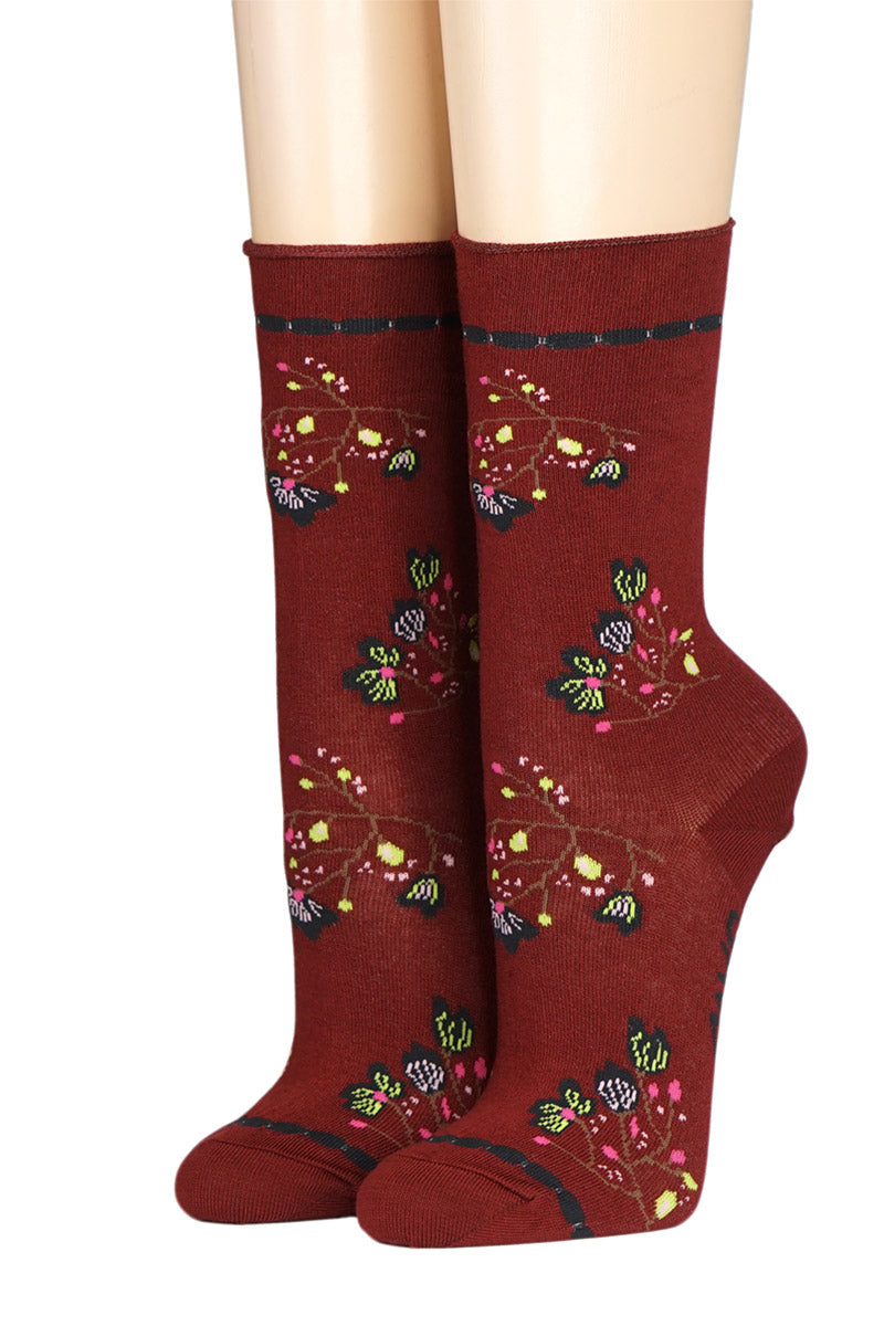 CRÖNERT Damensocken mit Rollrand Blütenzweige 18202