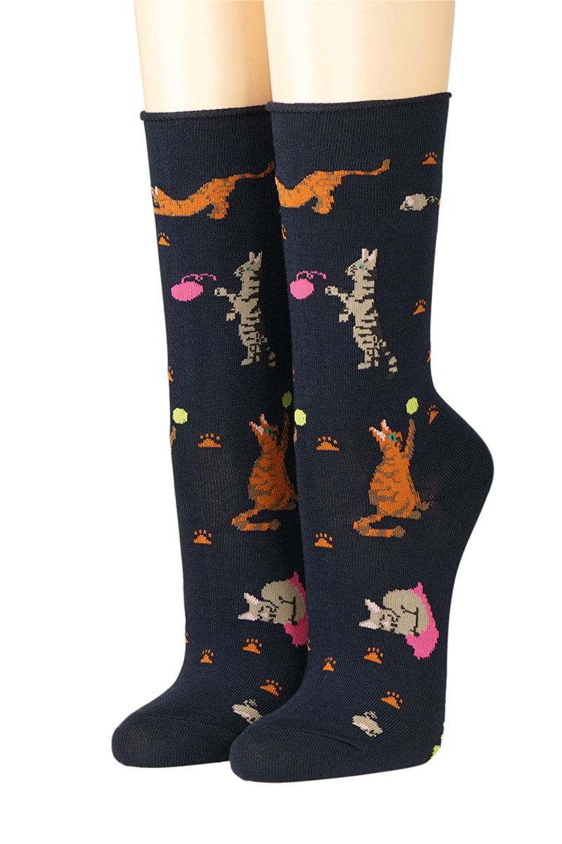 CRÖNERT Damensocken mit Rollrand von Katzen und Mäusen 18211