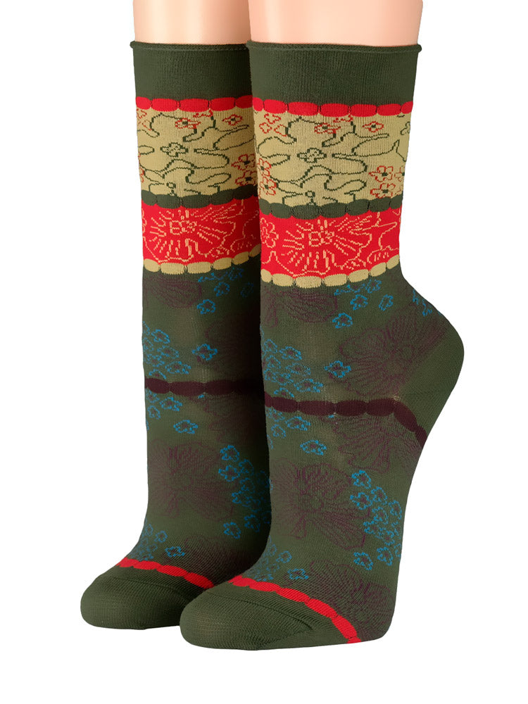 Crönert Damensocken Blüten Oliv