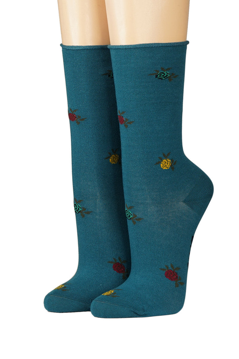 CRÖNERT Damensocken mit Rollrand kleine Streublumen 18228