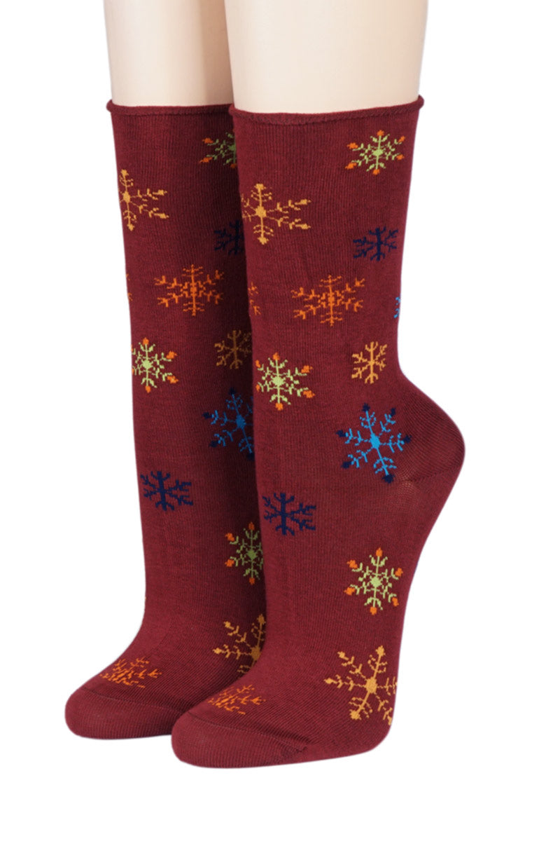 CRÖNERT Damensocken mit Rollrand Schneesterne 18234