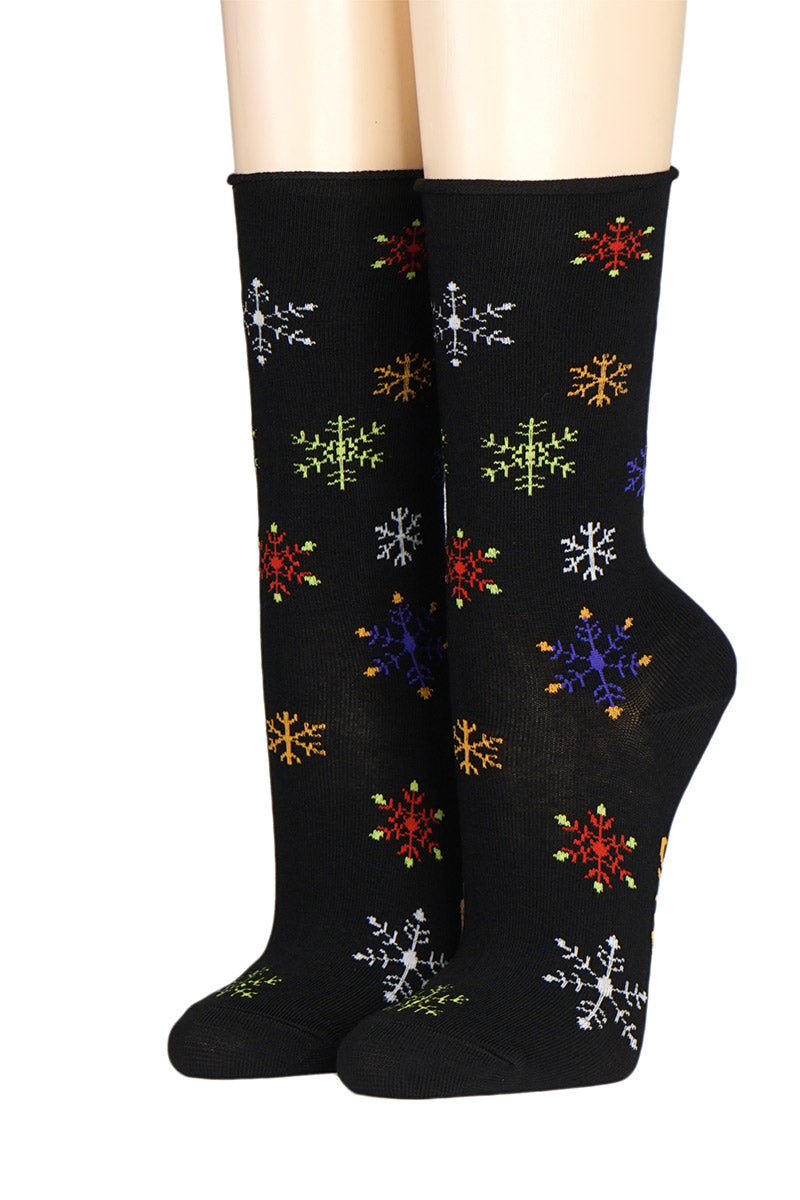 CRÖNERT Damensocken mit Rollrand Schneesterne 18234