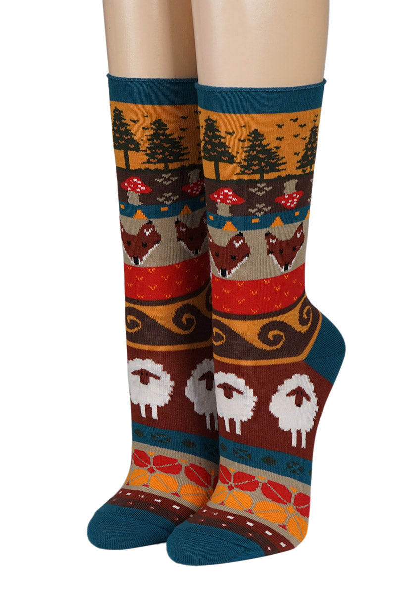 CRÖNERT Damensocken mit Rollrand Schaf und Fuchs 18246