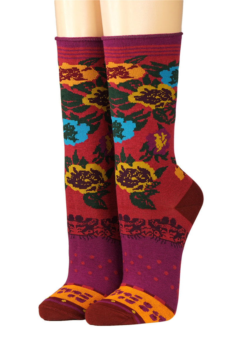 CRÖNERT Damensocken mit Rollrand große Blüten 18247