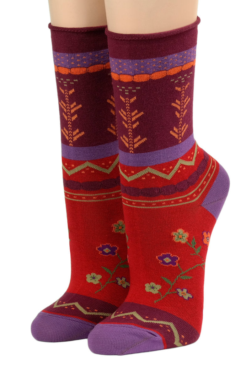 Crönert Socken Blüten Ornamenten Rot