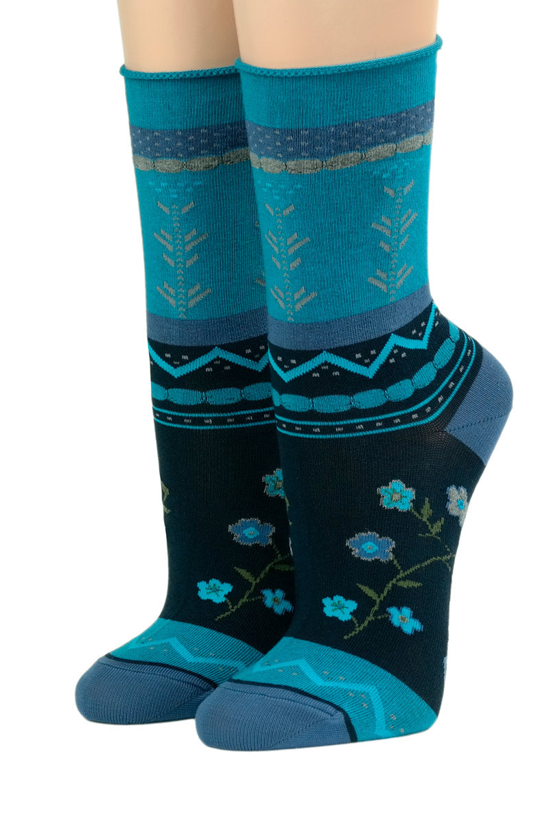 Crönert Socken Blüten Ornamenten Blau