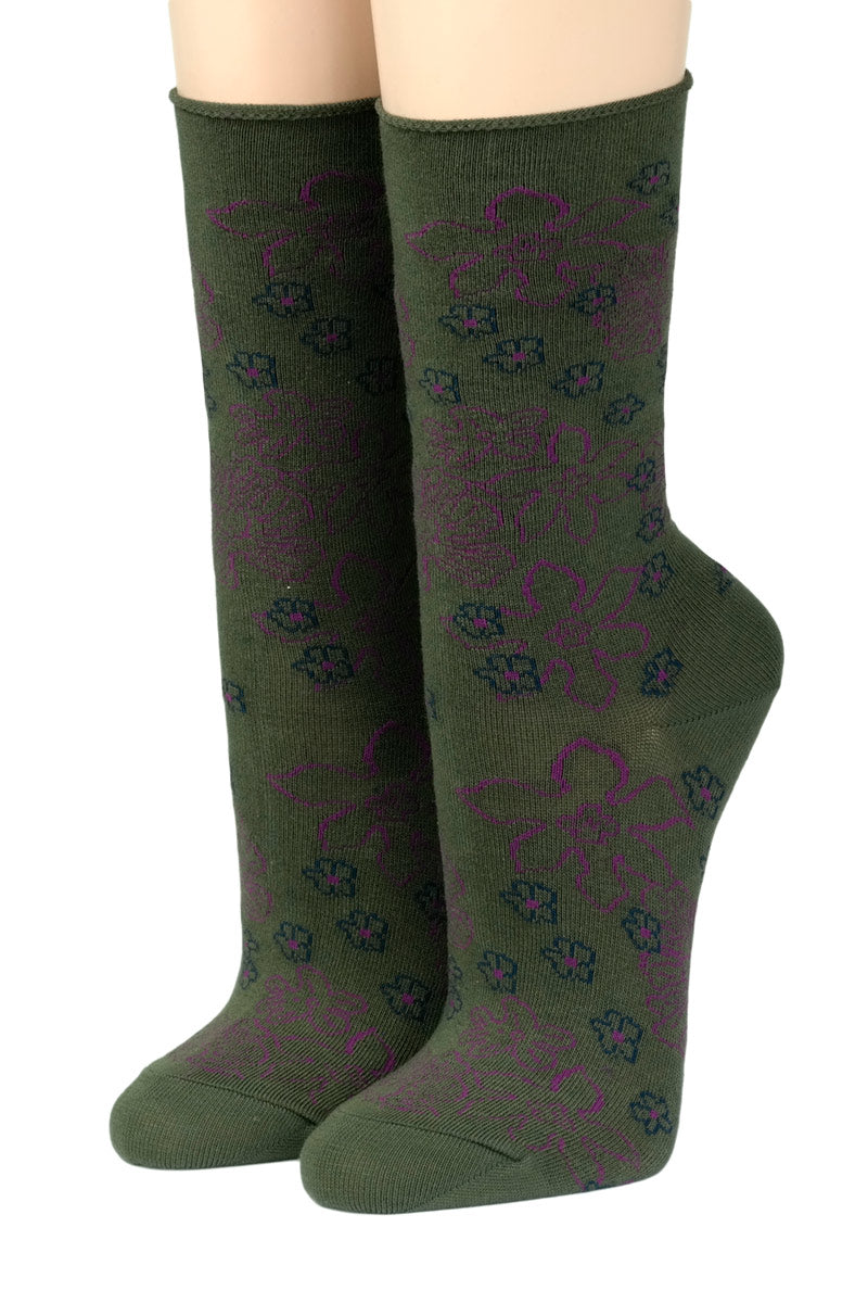 Crönert Socken Blumen Oliv