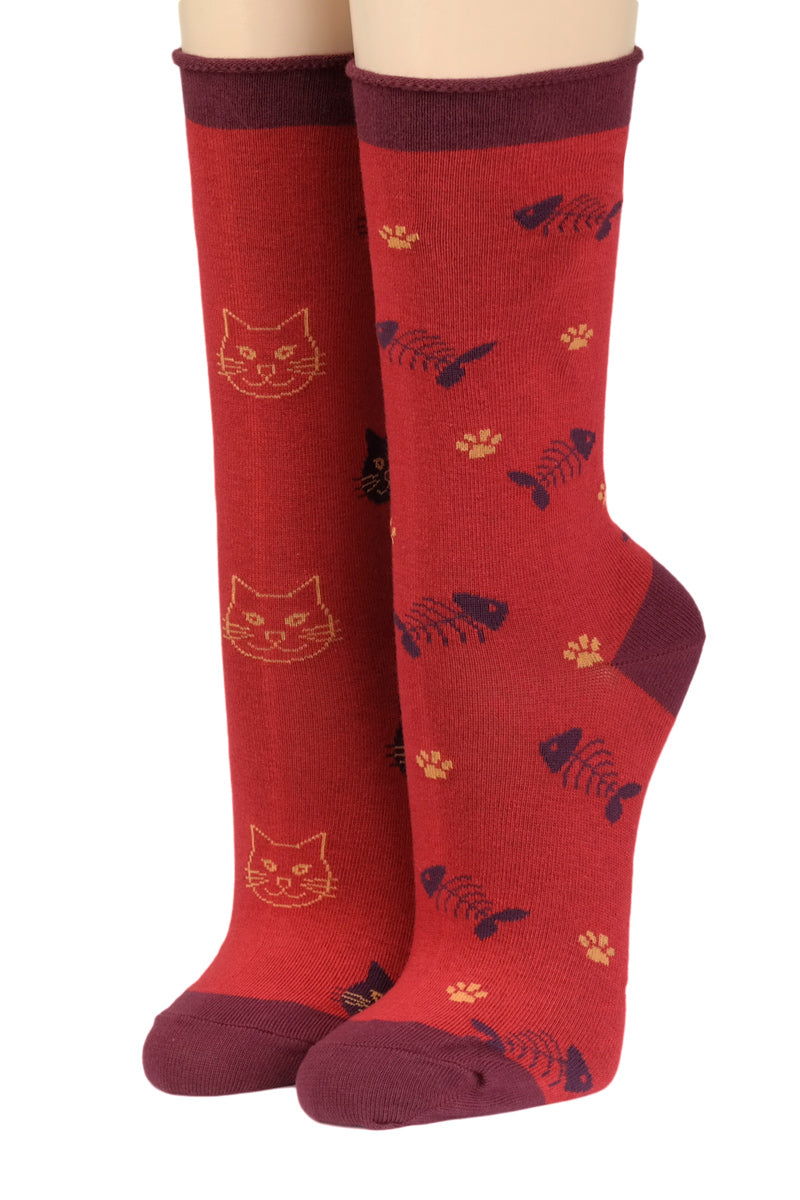 Crönert Socken Katzen Fisch Rot
