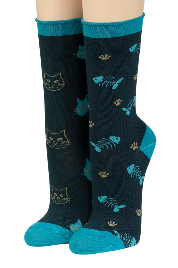 Crönert Socken Katzen Fisch Blau 18425