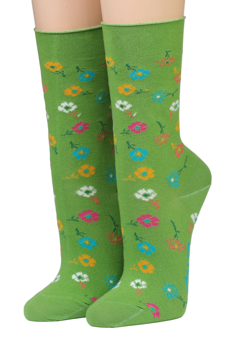 Damensocken Blüten Grün