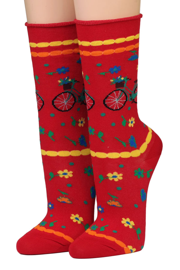 Crönert Socken Fahrrad Blüten Rot 