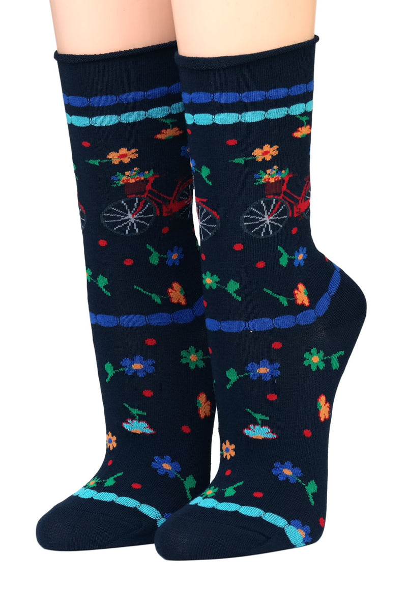 Crönert Socken Blüten Fahrrad 18517 Marine 