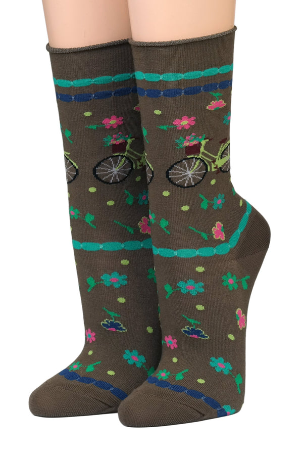 Crönert Socken mit Rollrand Motiv Fahräder und Blüten