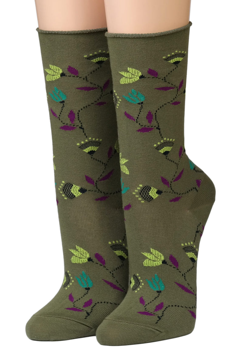 Crönert Socken mit Rollrand Motiv geometrische Blumen