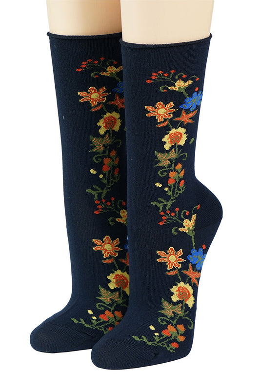 Crönert Damensocken Blumenranke Dunkelblau