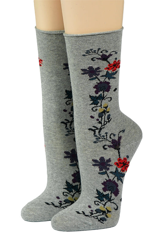 Crönert Damensocken Blütenranke auf Grau
