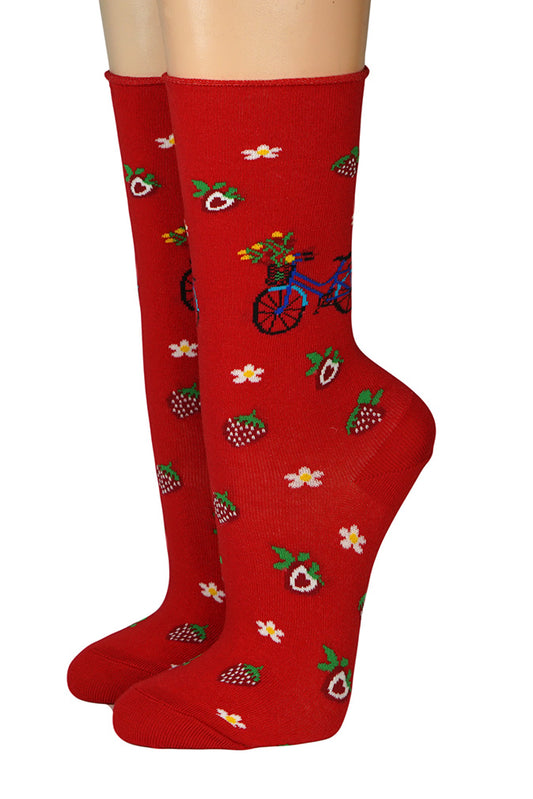 Crönert Longsocks mit Rollrand Radel und Erdbeeren rot