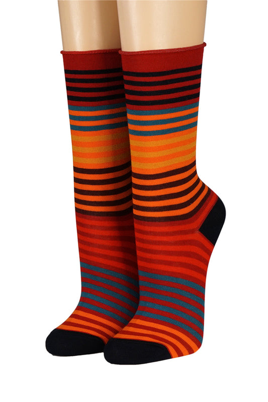 CRÖNERT Damensocken mit Rollrand farbige Ringel rot