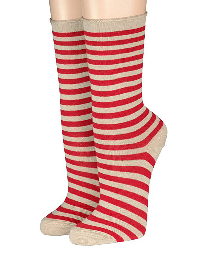 Crönert Socken Longsocks Söckchen im Design Kieler Ringel Socken hellbeige-rot