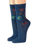 Crönert Damensocken mit Rollrand Blumenranke Crönert Socken