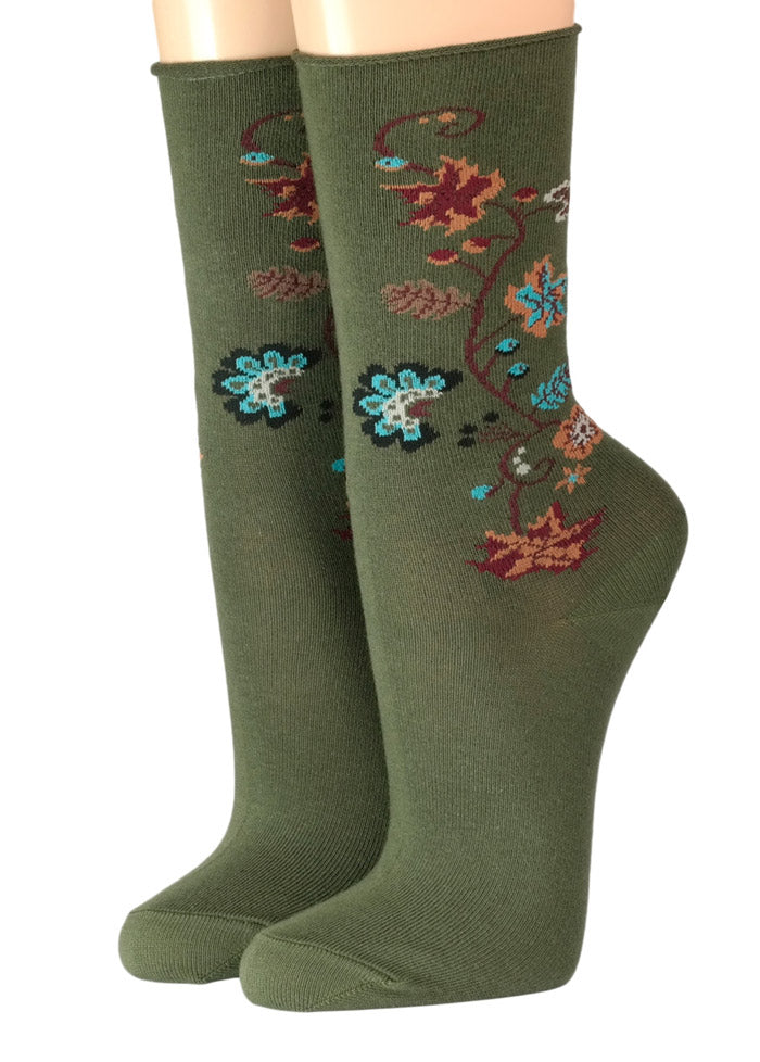 Crönert Damensocken mit Rollrand Blumenranke Crönert Socken