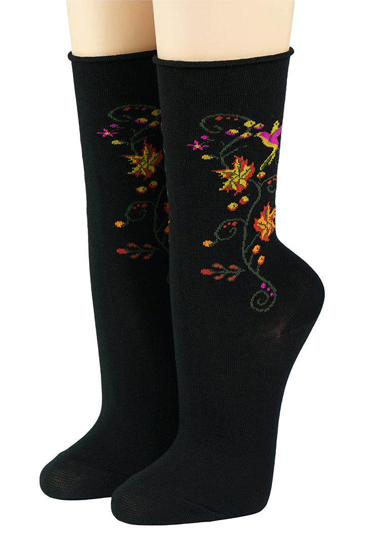 Crönert Socken Blumen Schwarz 18820