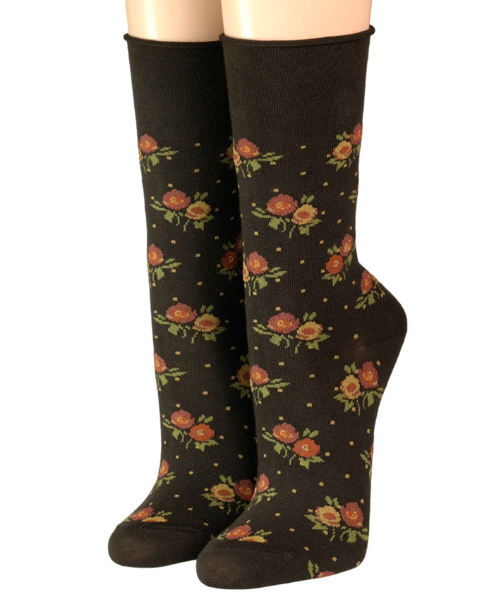 Crönert Braune Damensocken Streublumen