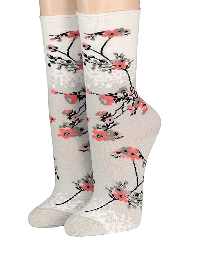 Crönert Damensocken mit Rollrand Blüten und Zweige Crönert Socken