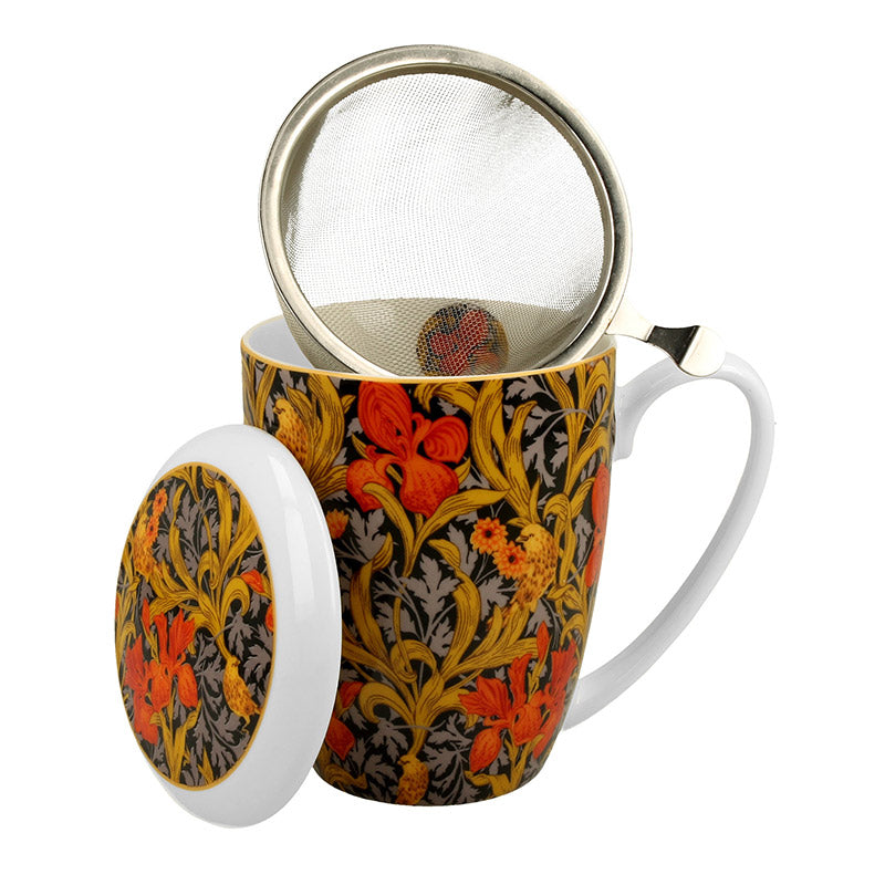 Teetasse mit Sieb und Deckel William Morris ORANGE IRISES