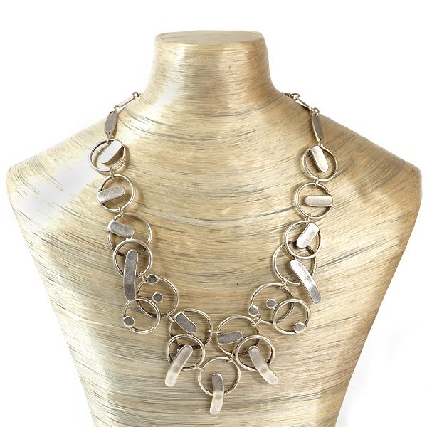 Kette Collier silber aus ringen und Rechtecken