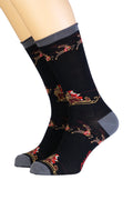 schwarze Herrensocken mit Weihnachtsman und Rentieren