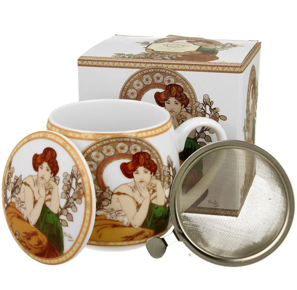 Teetasse mit Sieb und Deckel Alphonse Mucha Topas DUO