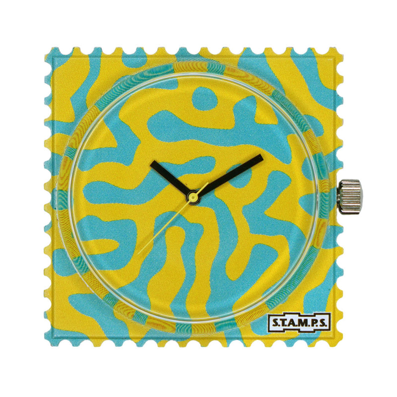 Stamps Uhr Motiv abstrakt in gelb und türkis