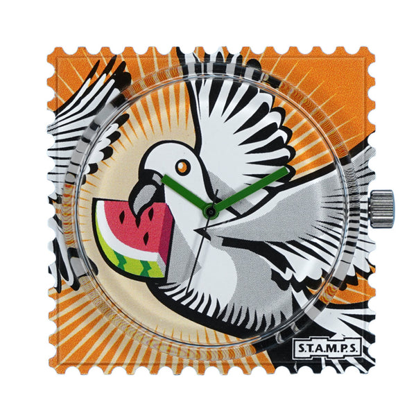 Stamps Zifferblatt Taube mit einem Stück Melone im Schnabel