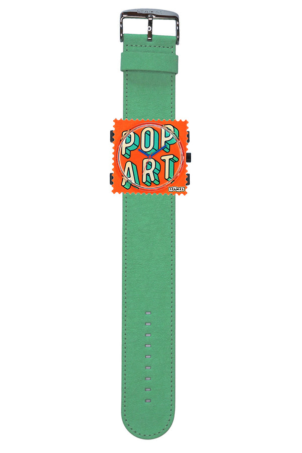 Stamps Uhr Zifferblatt Popart, Armband grün